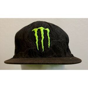 Monster Energy Flexfit Snapback Hat Cap Mens Black Fitted Embroidered Logo